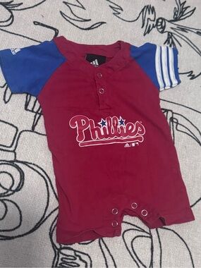 Phillies 0-3 Month Bodysuit Romper in Red with Blue Sleeves